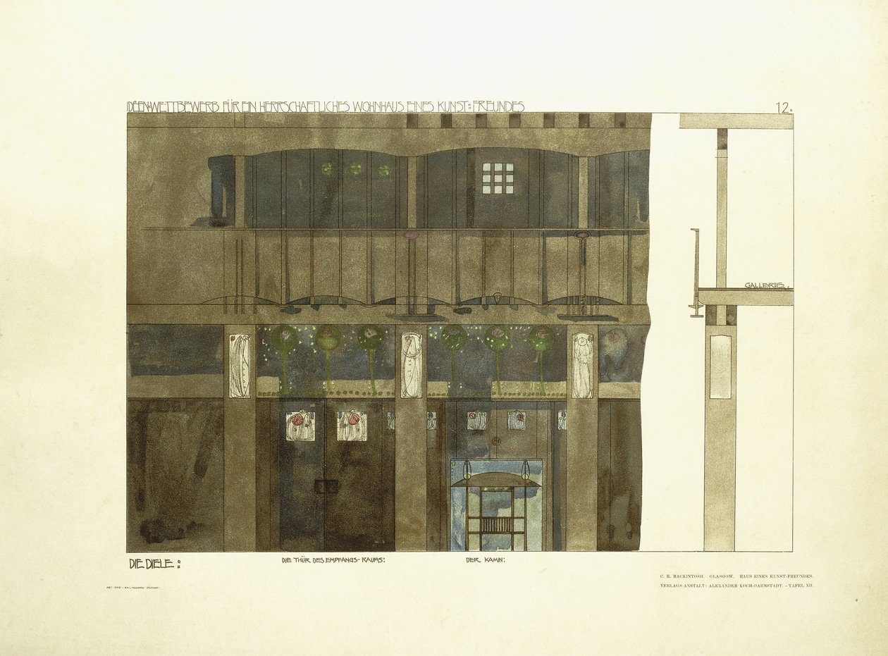 Bejárati csarnok, 1901 körül (színes litográfia) alkotó: Charles Rennie (after) Mackintosh