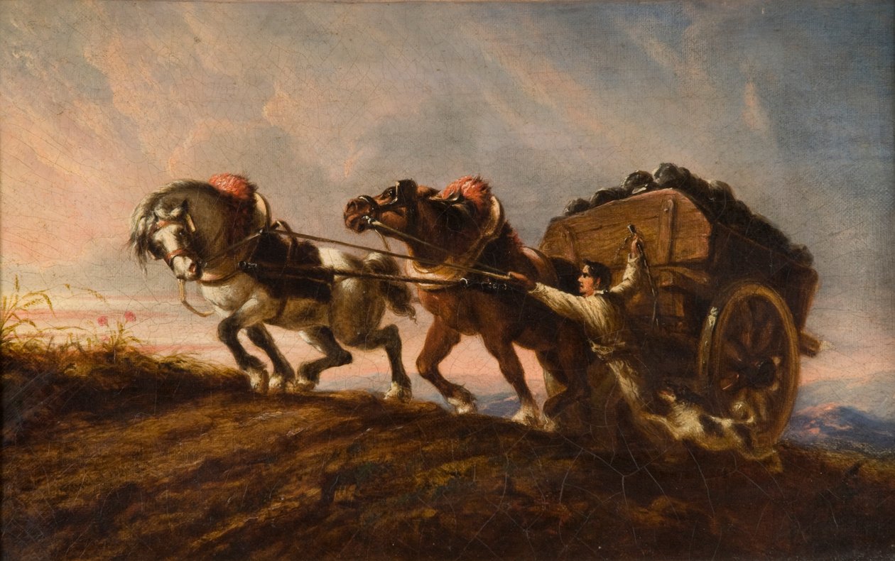 Lovak erőlködve teherben, 1864 alkotó: Charles Verlat