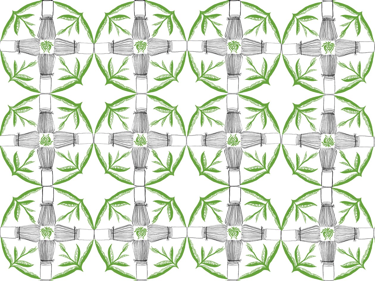 Matcha ismétlődő minta, 2018 (toll és tinta) alkotó: Charlotte Orr