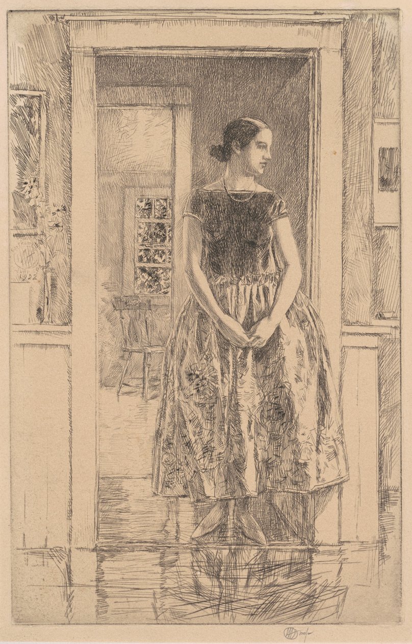 Lány modern ruhában alkotó: Childe Hassam