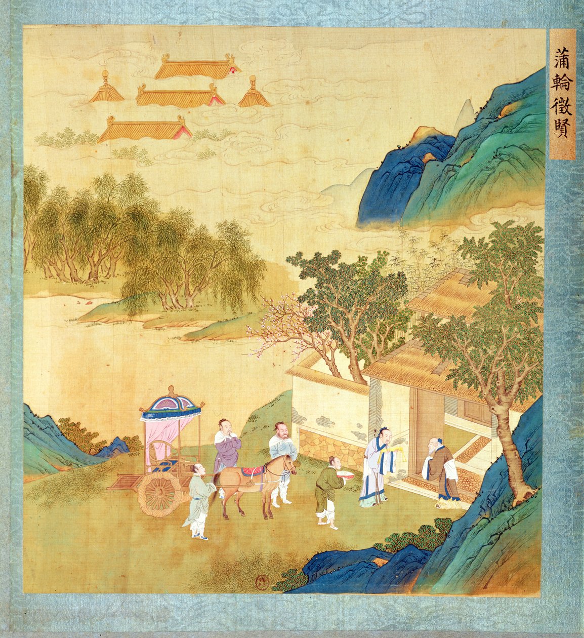 Wu Ti császár (Kr. e. 156-87, i. e. 141-87) köszönt egy levelező embert, a kínai császárok történetéből (szín a selyemen) alkotó: Chinese School