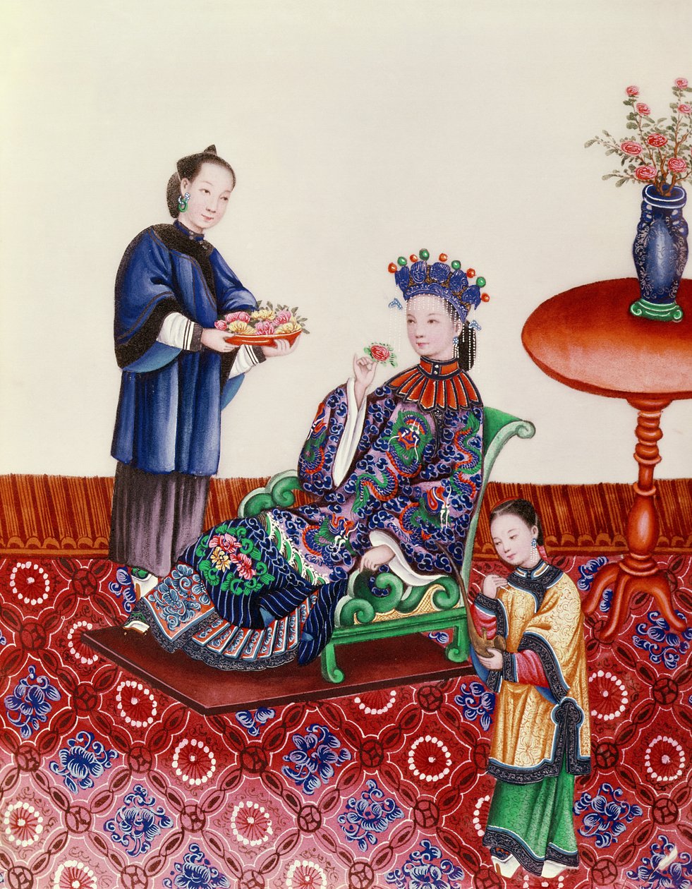 Elegáns kínai hölgy virágillat (guache) alkotó: Chinese School