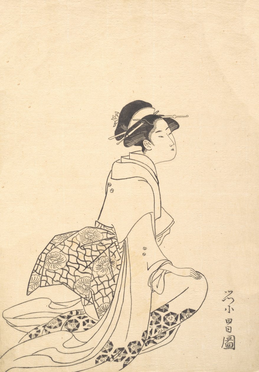 Egy térdelő nő. alkotó: Chokosai Eisho