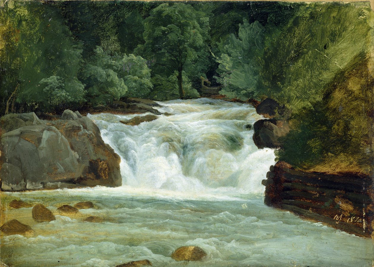 Vízesés Felső-Bajorországban, 1830 (olaj, papír a fedélzeten) alkotó: Christian Ernst Bernhard Morgenstern