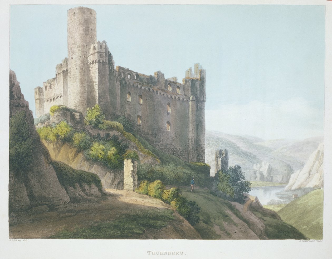 Thurnberg, metszett T. Sutherland, "A festői túra a Rajna mentén, Mentztől Kölnig" című művéből, R. Ackermann, London, 1820 alkotó: Christian Georg II Schutz or Schuz