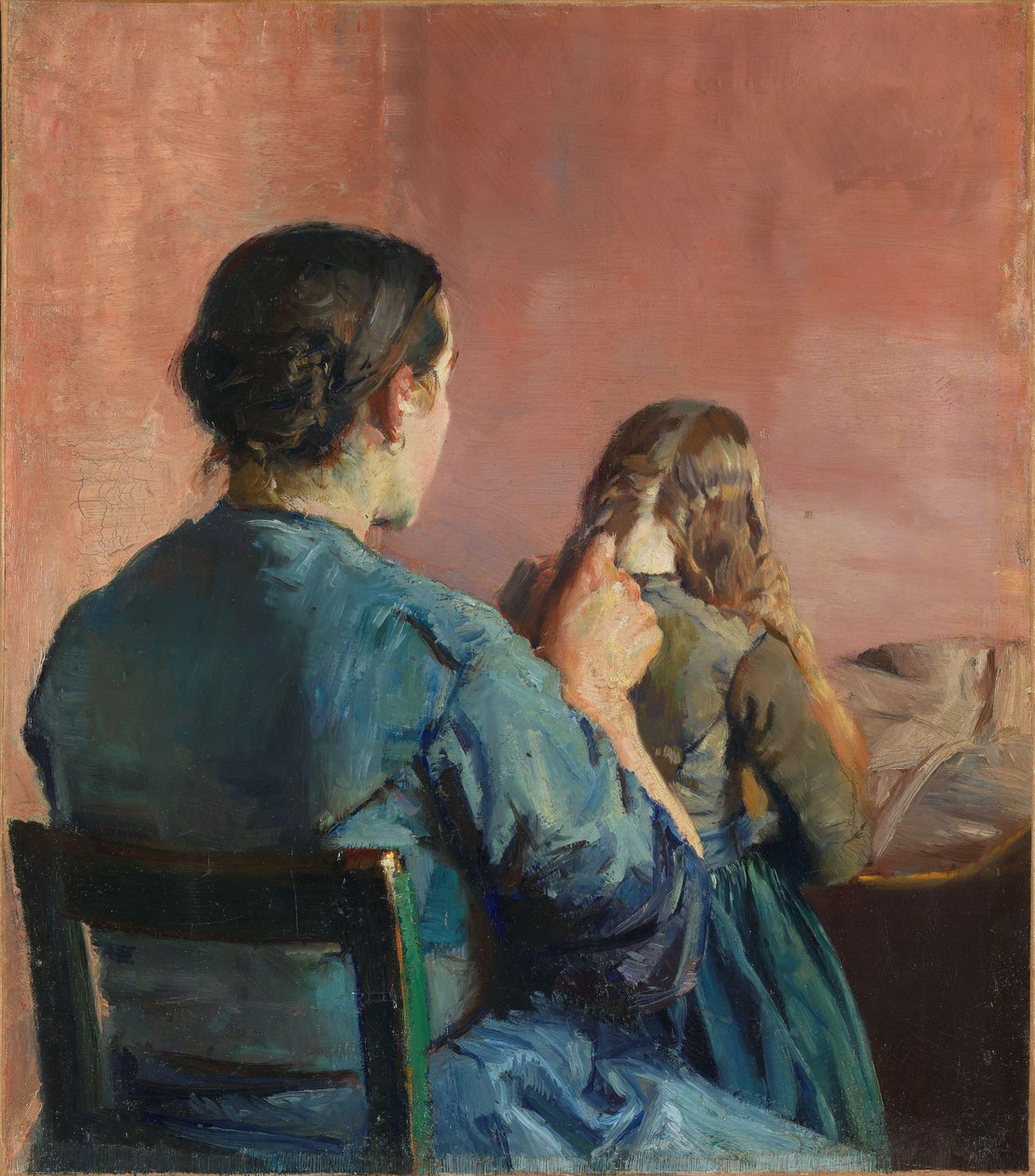 Braiding her Hair, 1888 körül (olaj, vászon) alkotó: Christian Krohg