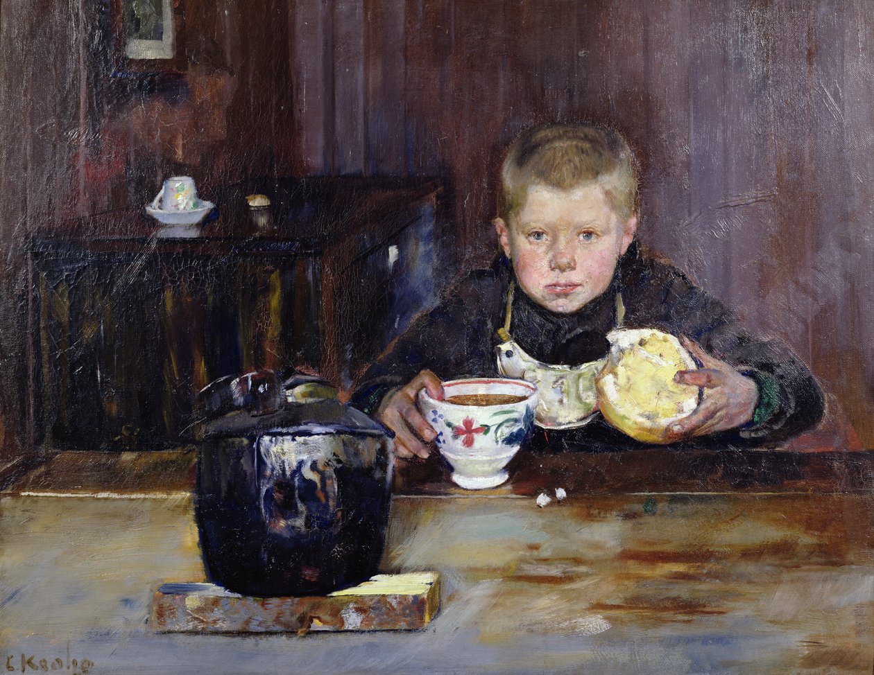 Errand fiú kávét iszik alkotó: Christian Krohg