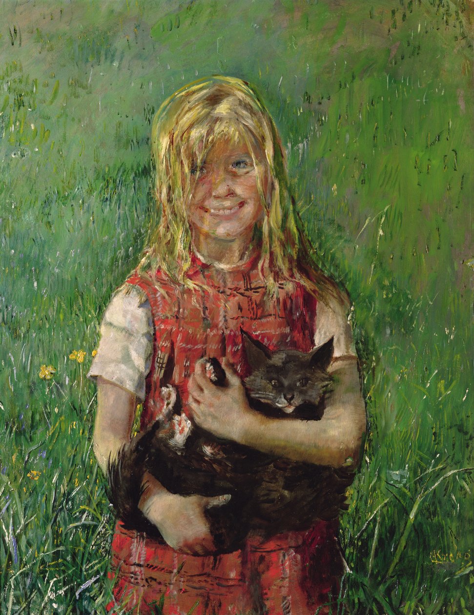 Lány macskával (olaj, vászon) alkotó: Christian Krohg