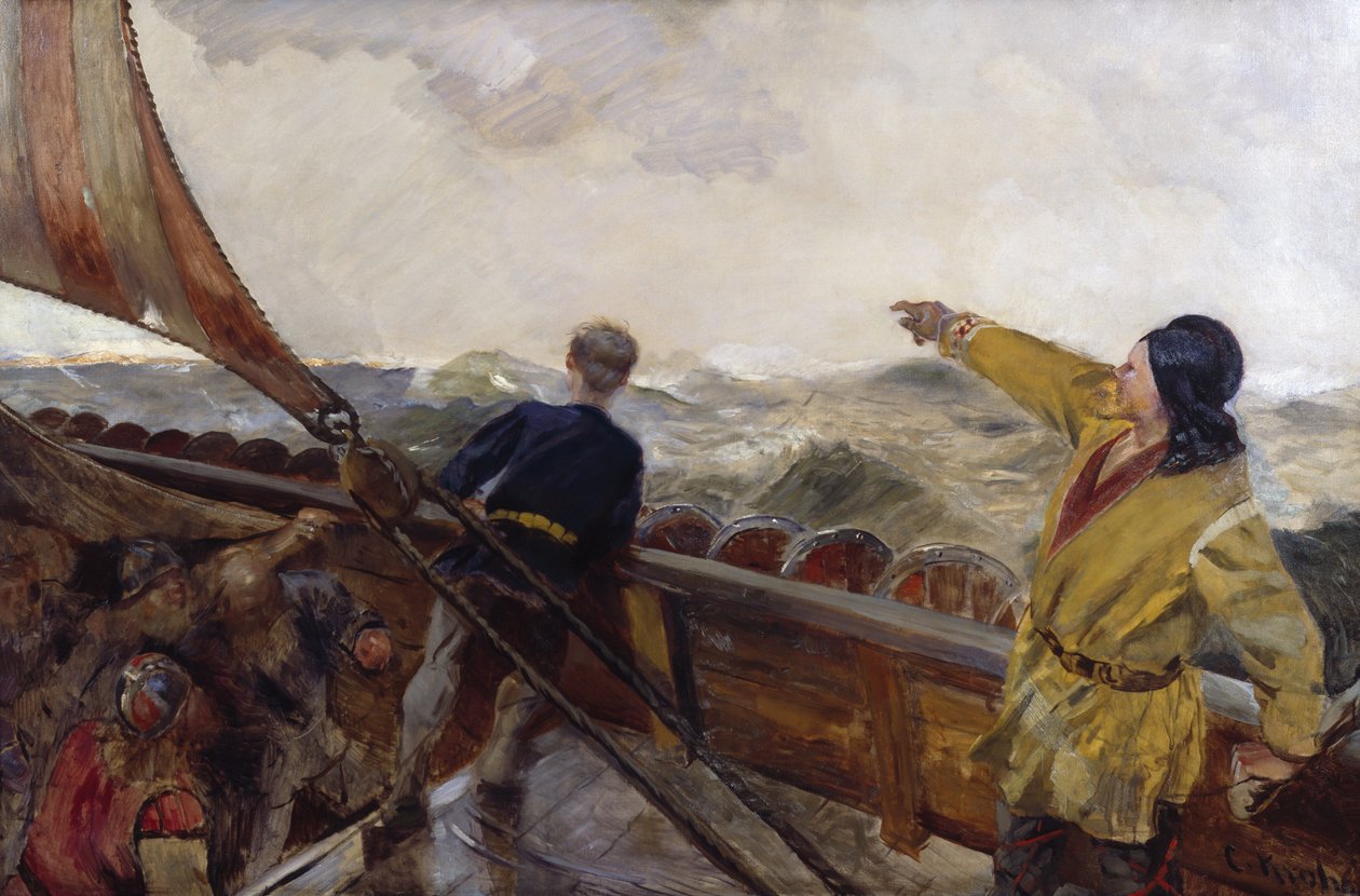 Leif Erikson felfedezi Amerikát alkotó: Christian Krohg