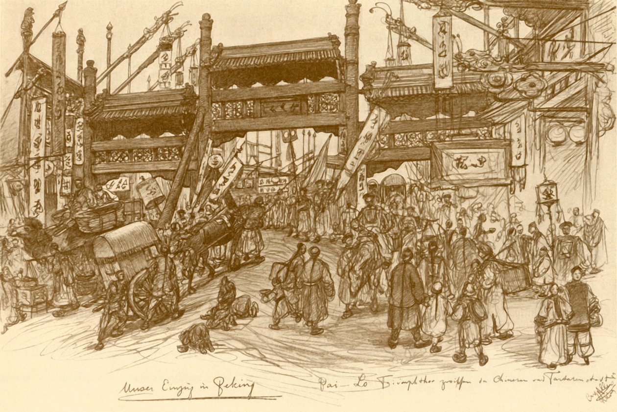 Gates Pekingben, Kínában, 1898. alkotó: Christian Wilhelm Allers