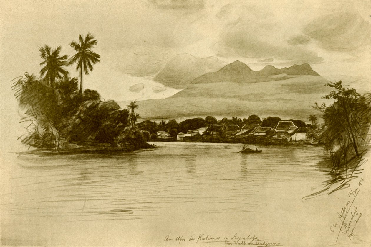 Kali Mas folyó, Surubaya, Java, 1898. alkotó: Christian Wilhelm Allers