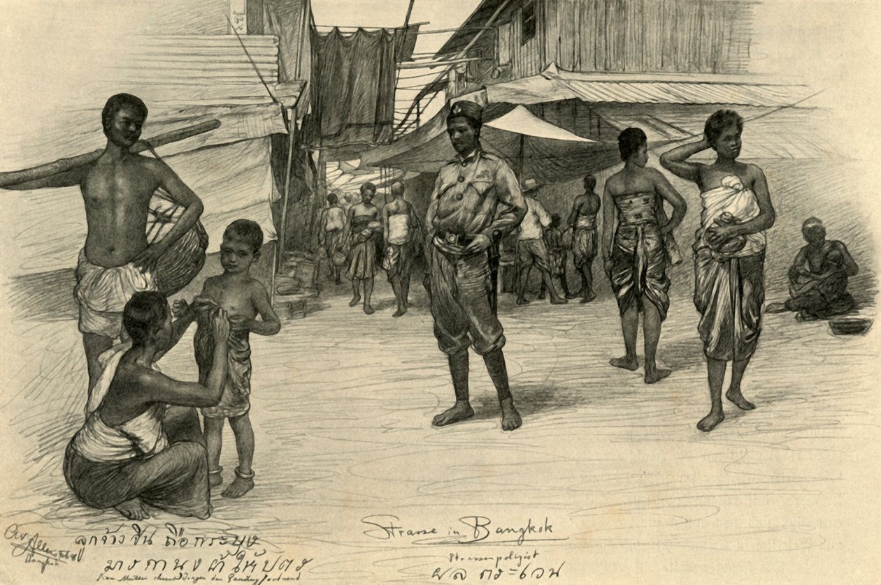 Utcai jelenet, Bangkok, Sziám, 1898. alkotó: Christian Wilhelm Allers