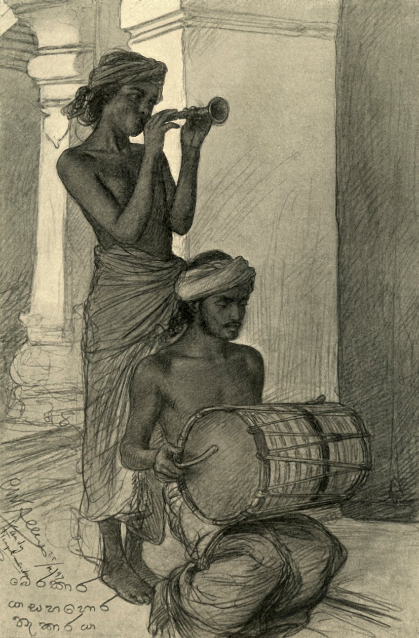 Templomzenészek, Kandy, Ceylon, 1898. alkotó: Christian Wilhelm Allers