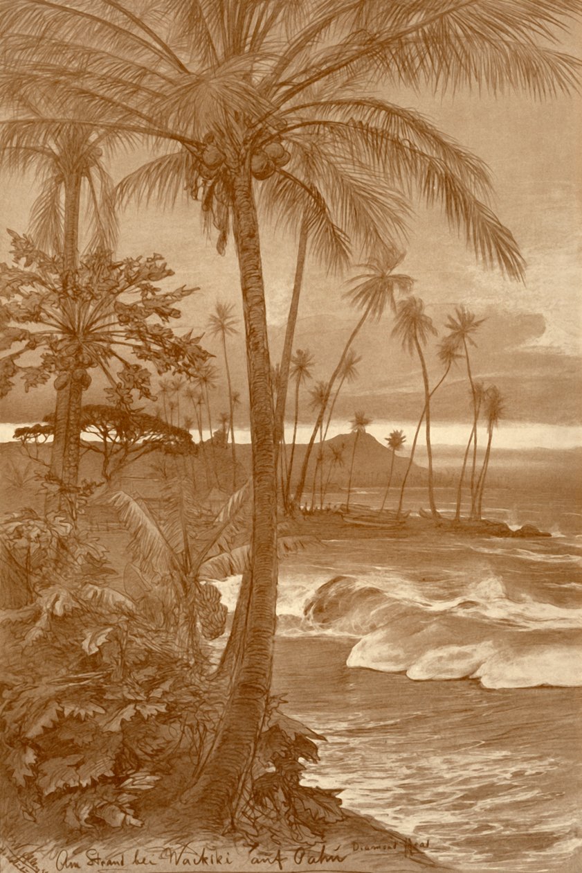 Waikiki strandja, Hawaii, 1898. alkotó: Christian Wilhelm Allers