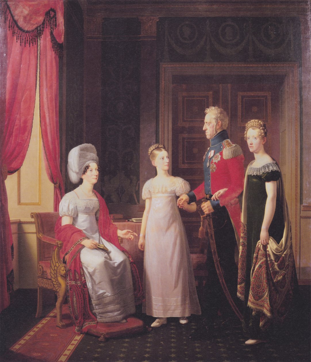 Frigyes VI és Marie királyné Caroline és Vilhelmine hercegnőkkel alkotó: Christoffer Wilhelm Eckersberg