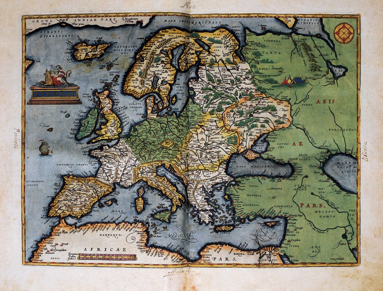 Európa térképe. 1588 (színes rézkarc) alkotó: Christophe Plantin