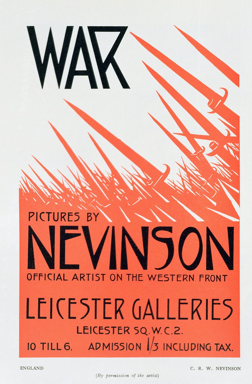A háborús képek Nevinsontól, a nyugati front hivatalos művészétől, egy kiállítás plakátja alkotó: Christopher Richard Wynne Nevinson