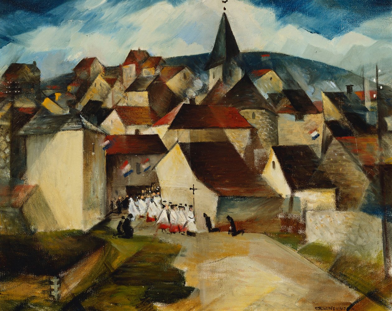 Falusi körmenet, Franciaország, 1923 körül alkotó: Christopher Richard Wynne Nevinson