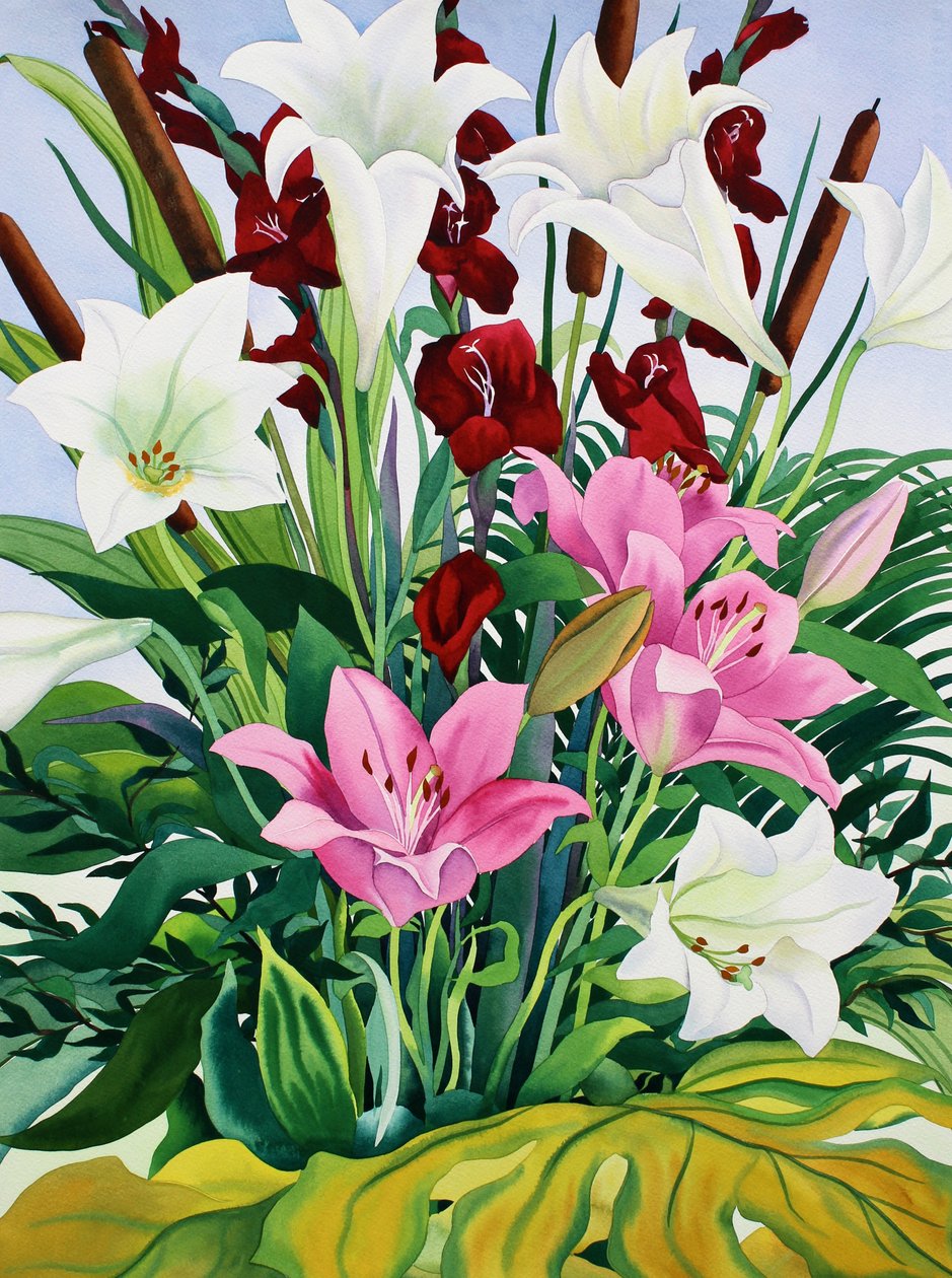Liliomok és bikavirágok (akvarell papíron) alkotó: Christopher Ryland