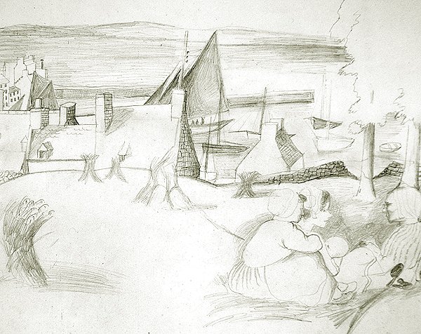 Breton halászfalu, 1929-30 körül (ceruza papíron) alkotó: Christopher Wood