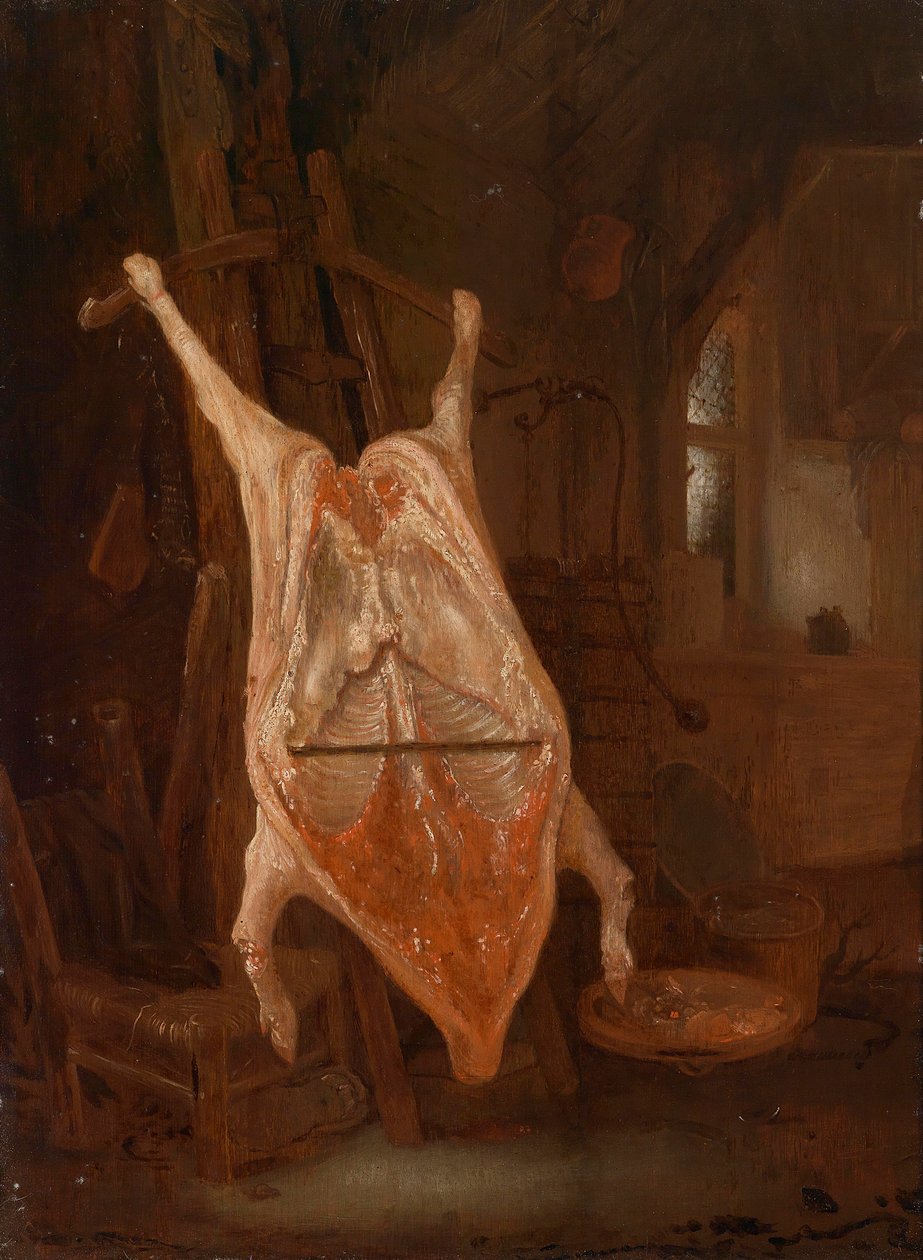 A levágott disznó alkotó: Circle of Isaac van Ostade