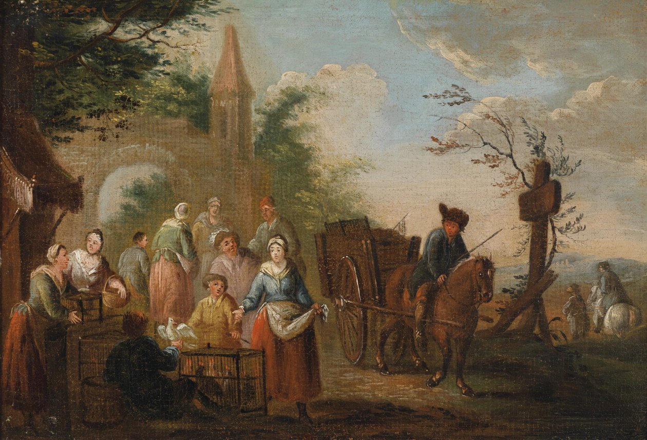 Baromfiárus a városkapu előtt alkotó: Circle of Pieter Angillis