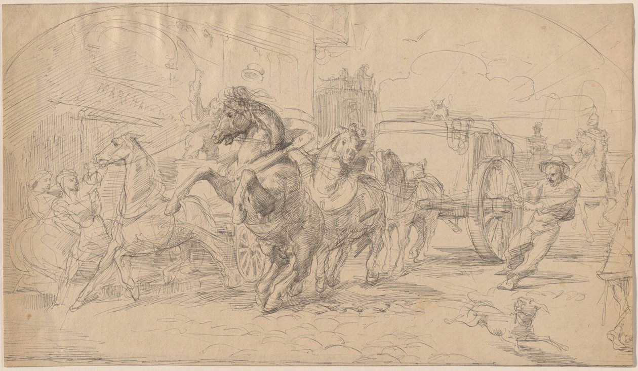 A szökött hintó alkotó: Circle of Eugène Delacroix