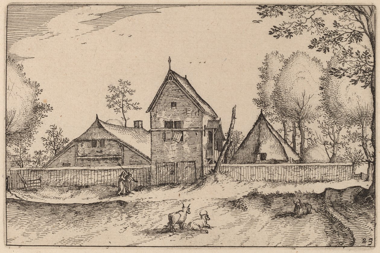 Nagy fallal körülvett farm alkotó: Claes Jansz Visscher after Johannes van Doetechum, the Elder after Lucas