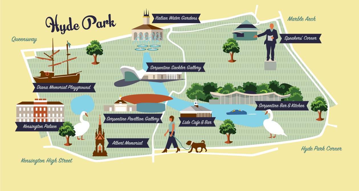 A Hyde Park térképe alkotó: Claire Huntley