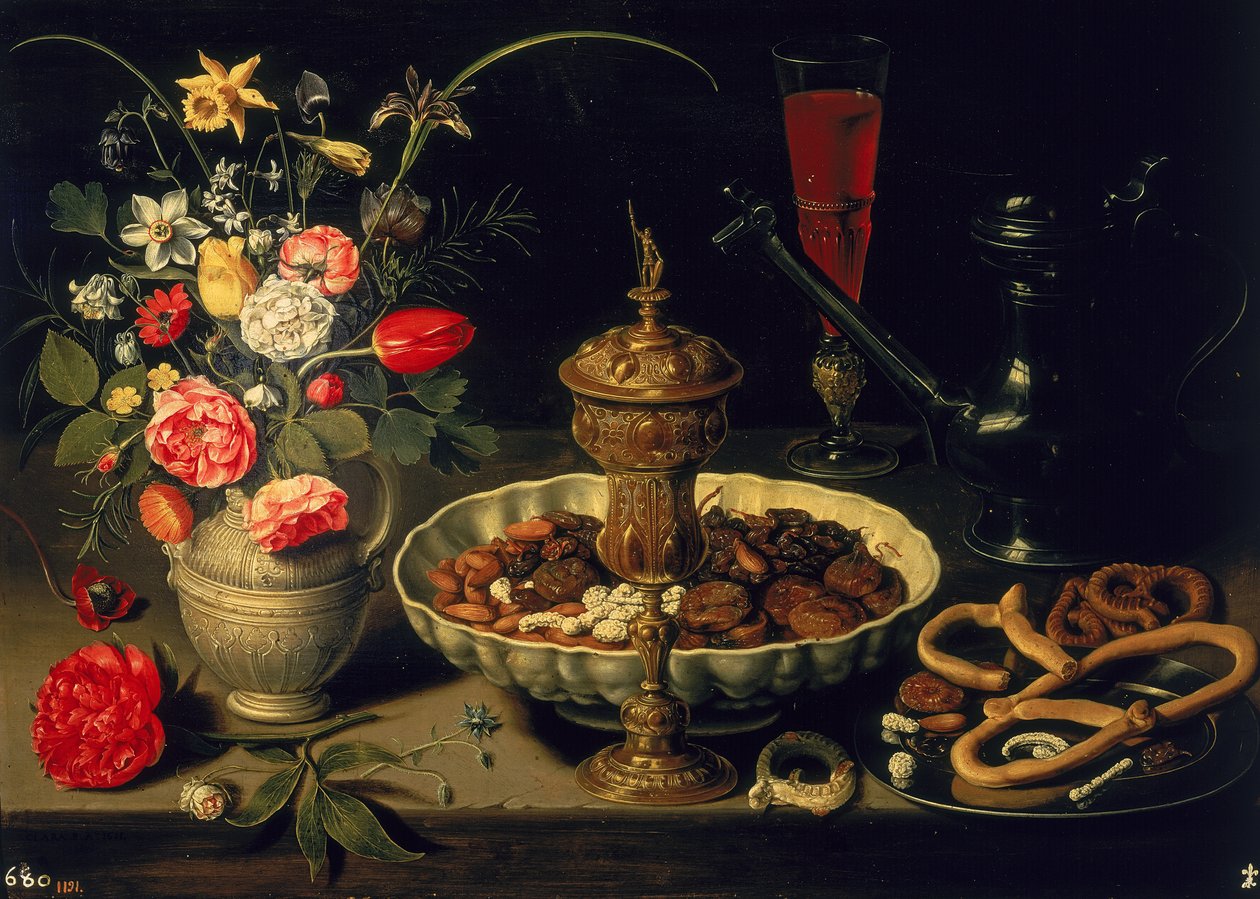 Virágok és aszalt gyümölcsök csendélete, 1611 alkotó: Charlotte Evans