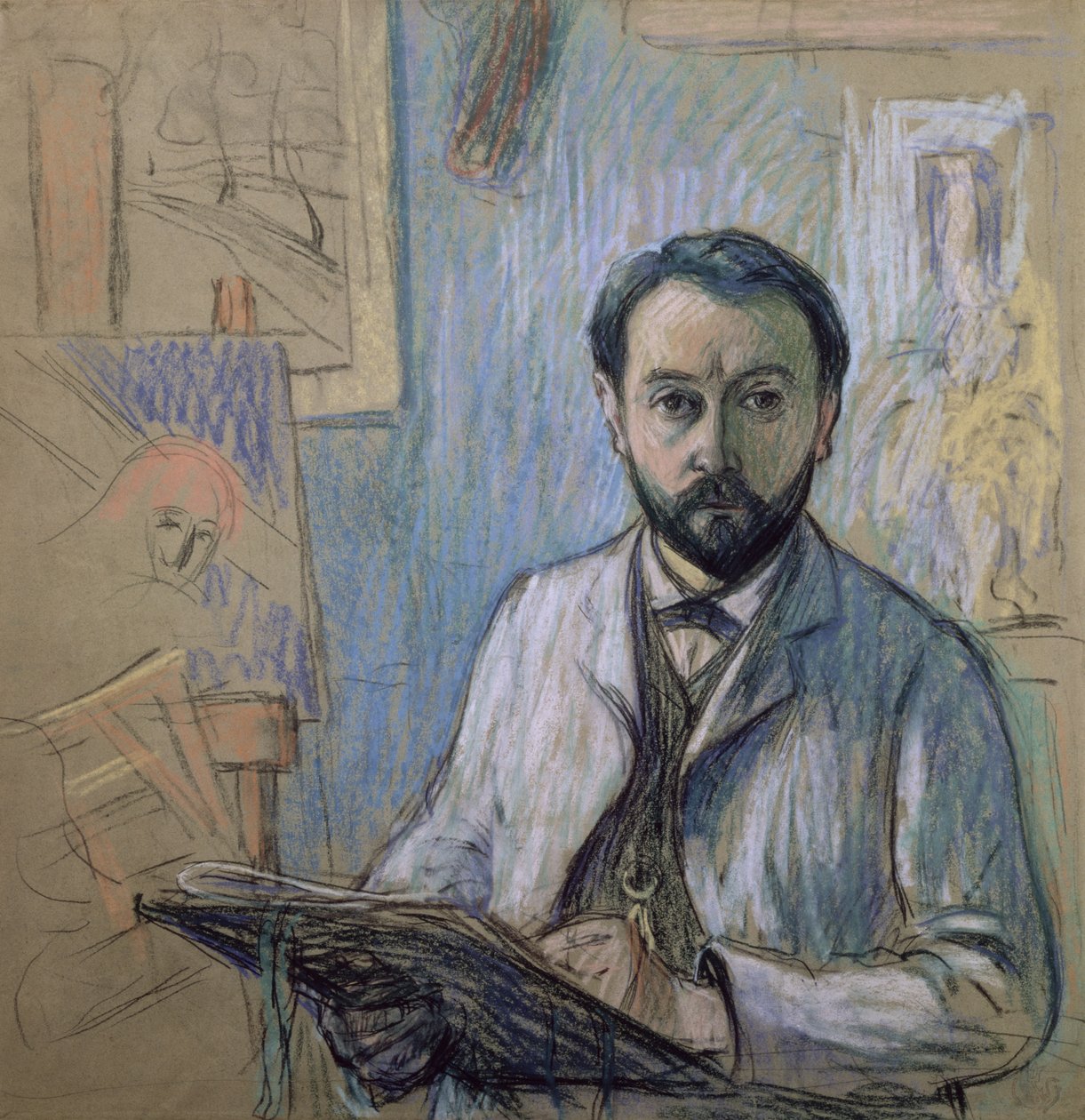 Önarckép műtermében, 1889 (pasztell, papíron) alkotó: Claude Emile Schuffenecker