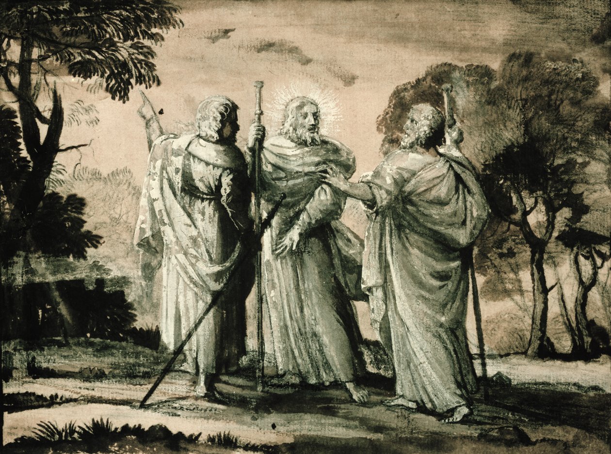 Emmausi út (fekete kréta és gouache, papír) alkotó: Claude Lorrain