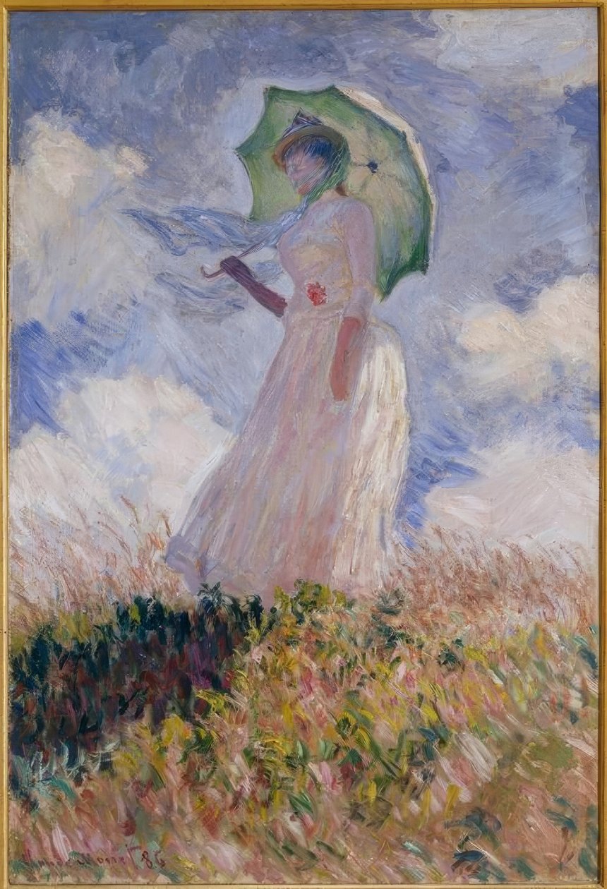 Nő balra néző esernyővel alkotó: Claude Monet