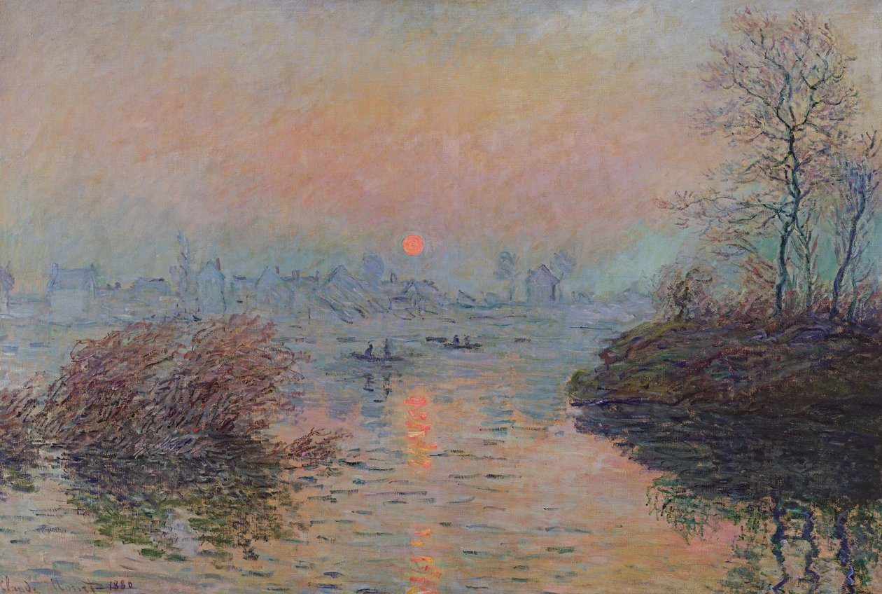A nap lenyugszik a Szajna felett, Lavacourtban. Téli hatás, 1880 alkotó: Claude Monet