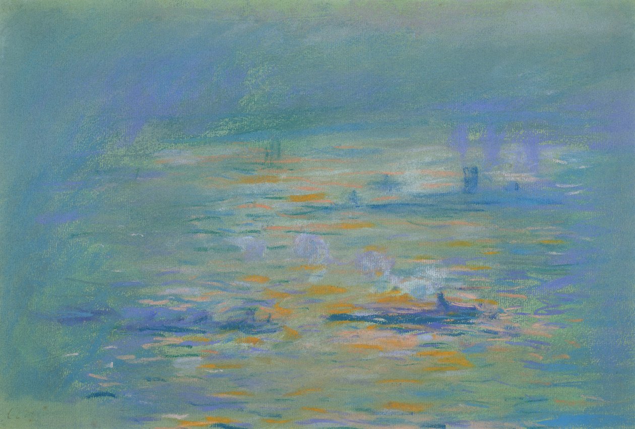 Vontatóhajók a Temzén (pasztell, papír) alkotó: Claude Monet