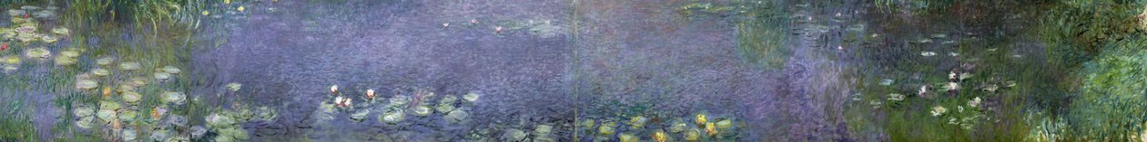Tavirózsa: Reggel, 1914-18 (bal, bal középső, jobb középső és jobb oldali rész) alkotó: Claude Monet