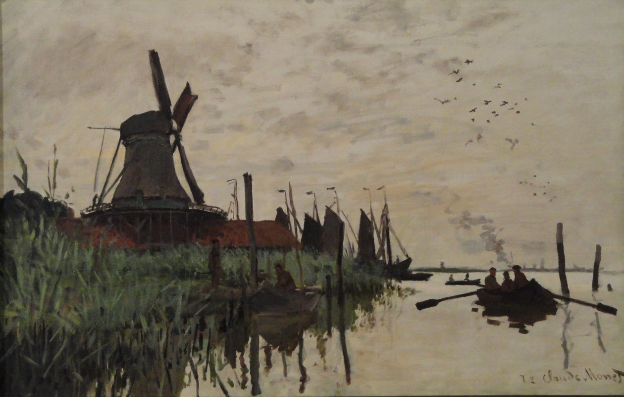 Szélmalom és hajók Zaandam, Hollandia közelében alkotó: Claude Monet