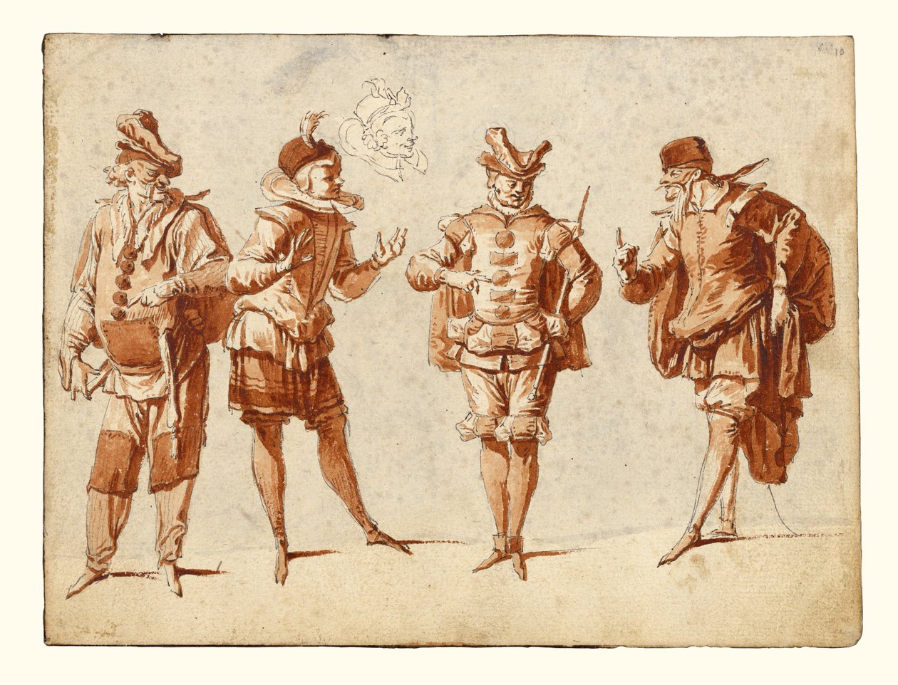 Négy figura színházi jelmezben alkotó: Claude Gillot