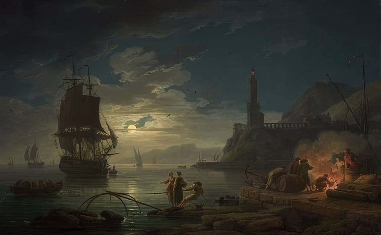 Part jelenet a holdfényben. 1769 alkotó: Claude Joseph Vernet