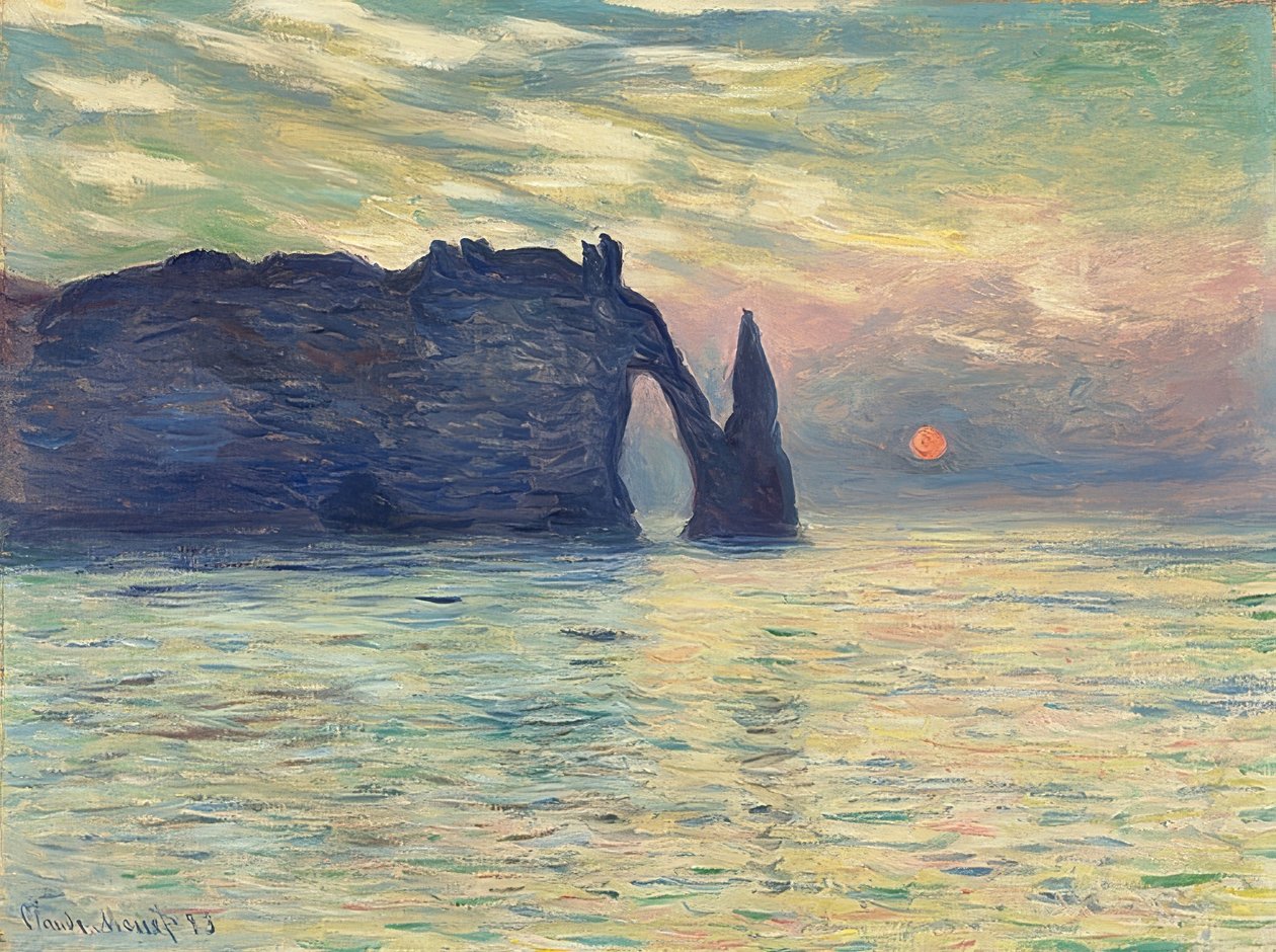 Sziklák, Étretat, naplemente. 1882-83 alkotó: Claude Monet