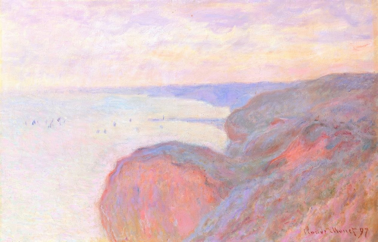 A Dieppe melletti Falaise-n, borult égbolt alkotó: Claude Monet