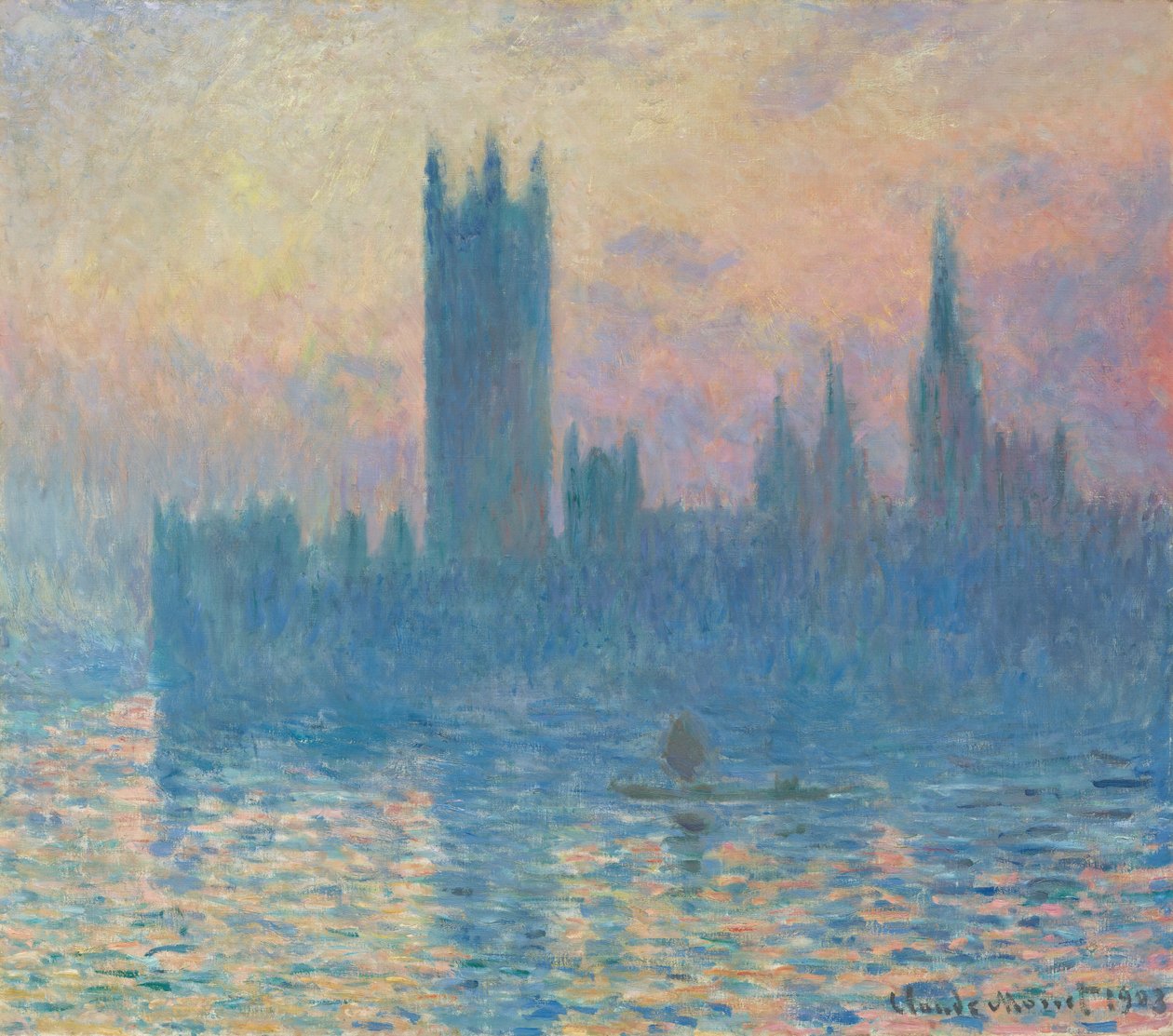 A Parlament háza, naplemente, 1903. alkotó: Claude Monet