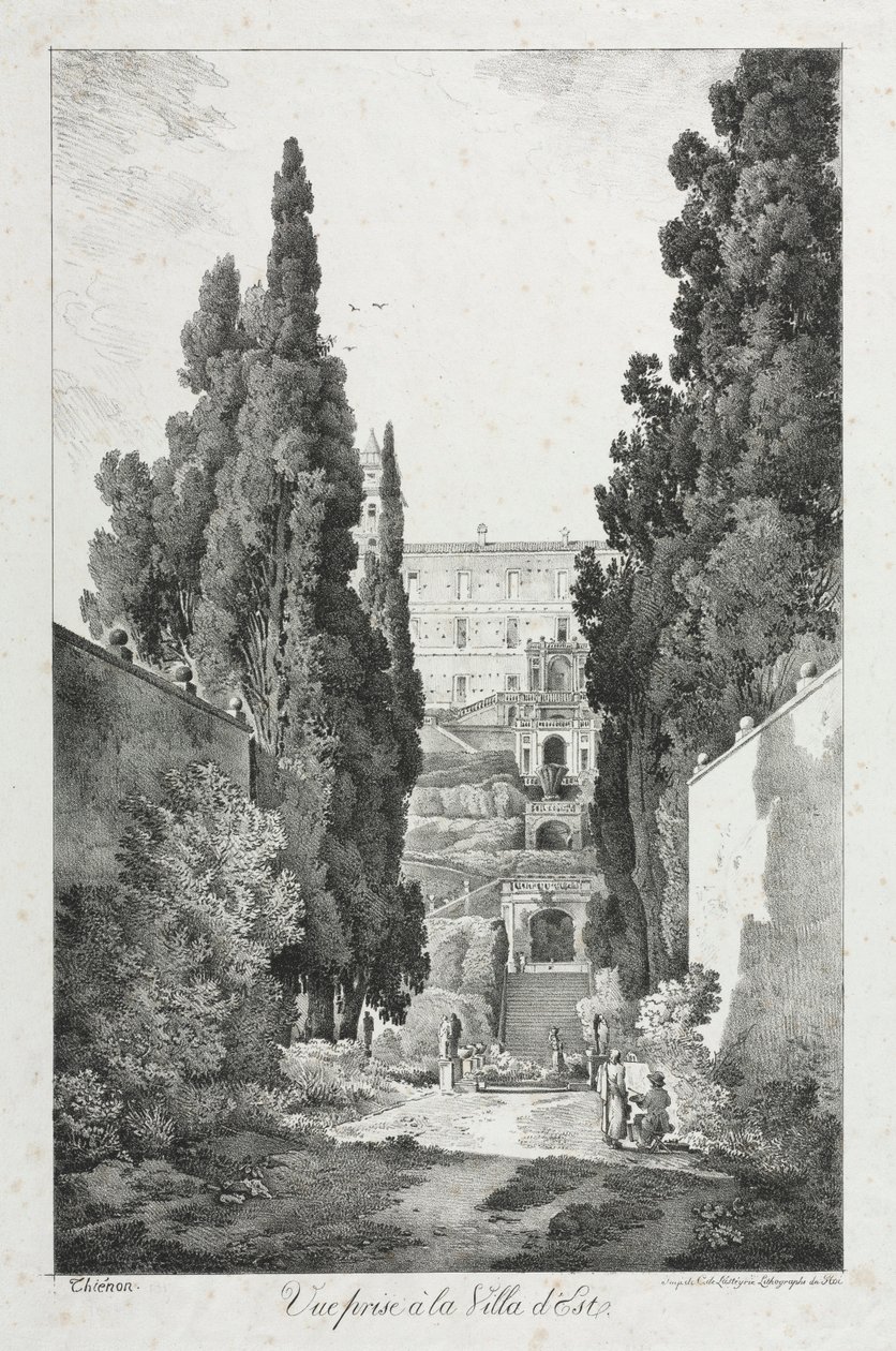 Kilátás: Villa dEste, Tivoli, 1817. alkotó: Claude Thienon