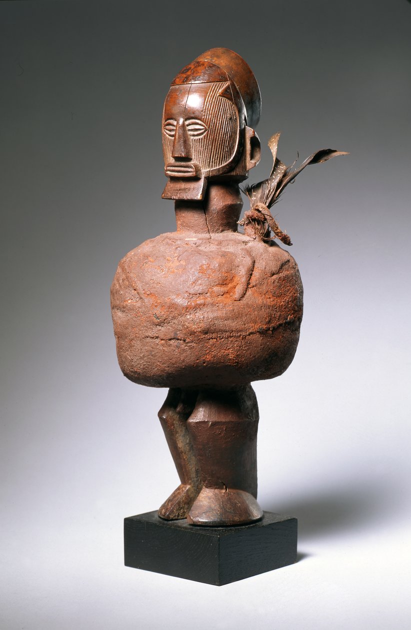 Nkisi spirituális figura (fa, agyag, textil és toll) (lásd még 181653) alkotó: Congolese