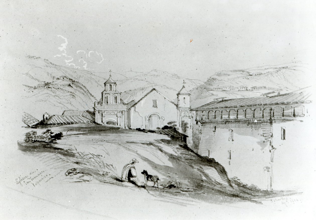 San Francisco temploma, Valparaiso, 1834 (ceruza és WC papíron) alkotó: Conrad Martens