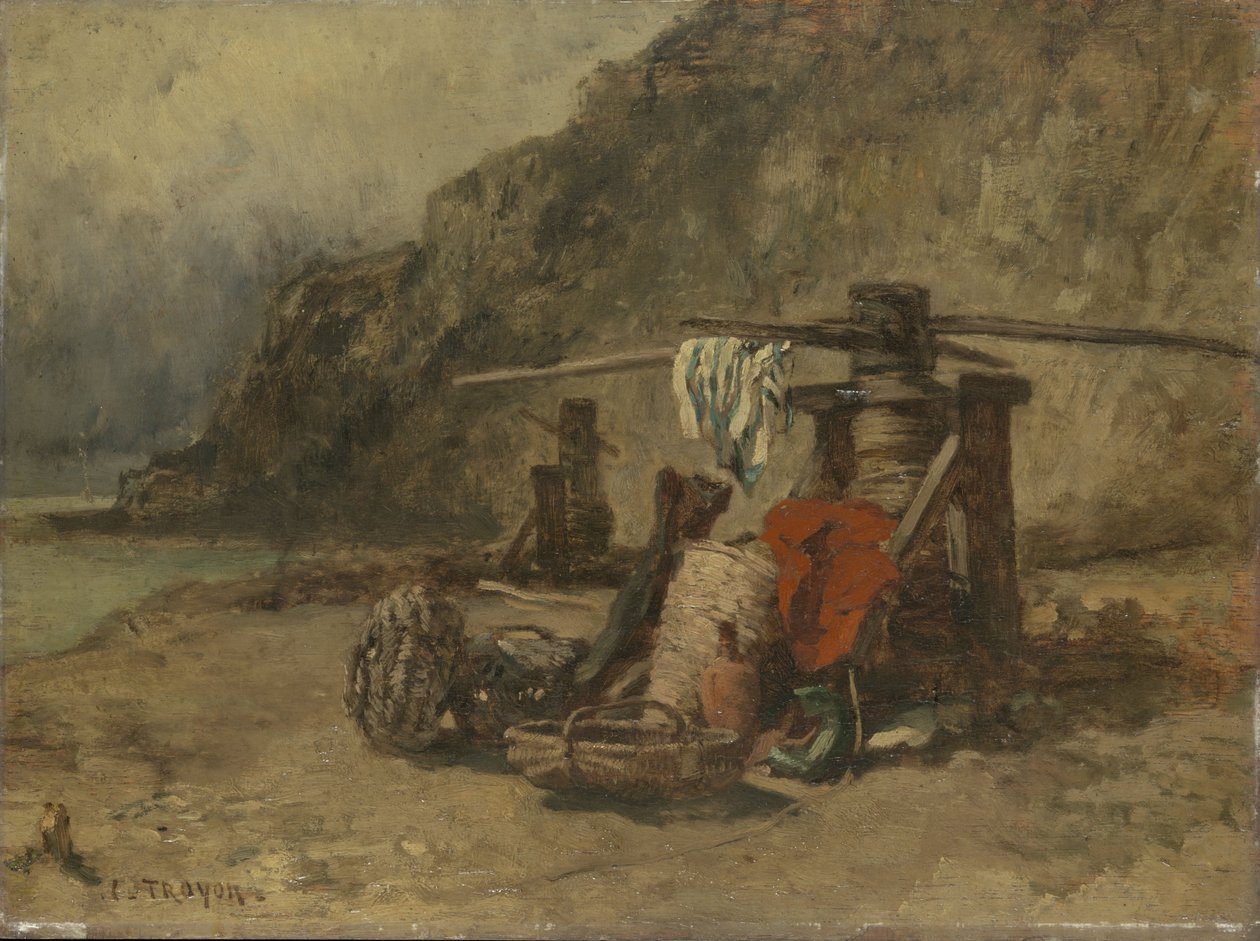 Strandkép tájképekkel alkotó: Constant Emile Troyon