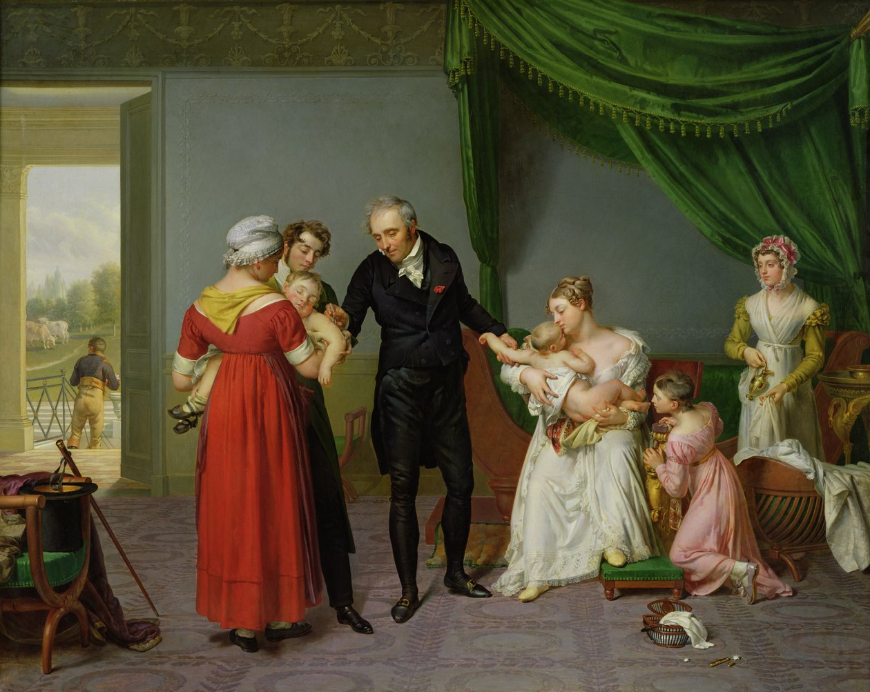 Jean Louis Alibert báró (1768-1837) a himlő elleni oltást végezte a Liancourt-i kastélyban, kb. 1820 alkotó: Constant Joseph Desbordes