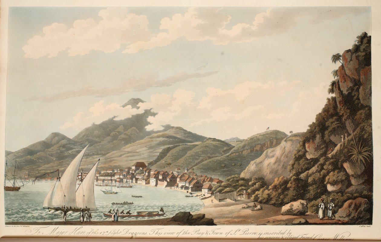 Kilátás az öbölre és St. Pierre városára, Martinique, Cooper Williams tiszteletes „An Account of the Campaign in the West Indies” illusztrációja, S. Allen litográfiája, pub. London 1796 alkotó: Cooper Willyams