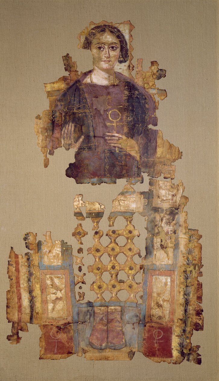 Ankh-t tartó nőt ábrázoló lepel Antinoéból, 3-4. század (festett anyag) alkotó: Coptic