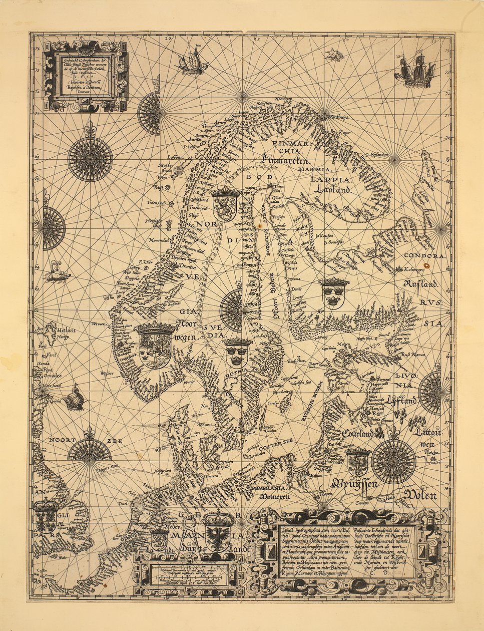 A térkép Amszterdamban (1610) jelent meg, és Skandináviát, Norvégiát mutatja alkotó: Cornelis Doedsz